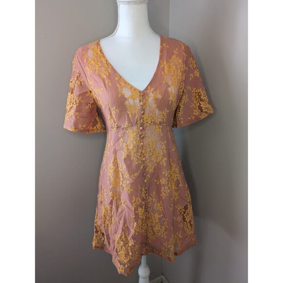 Anthropologie Peach Love Lace Dress Medium Victorian Cottagecore Romantic - Picture 2 of 9
